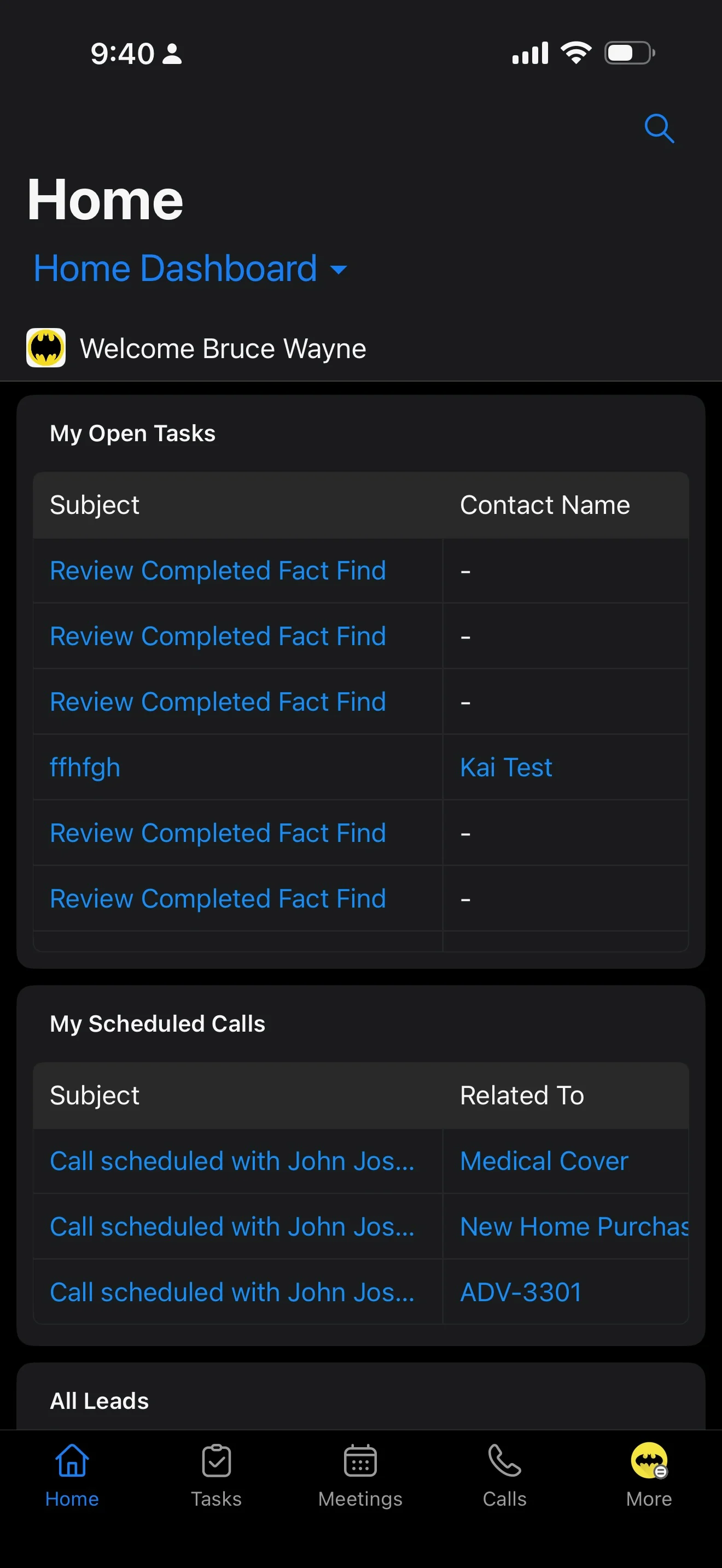 Adviser CRM mobile policies screen