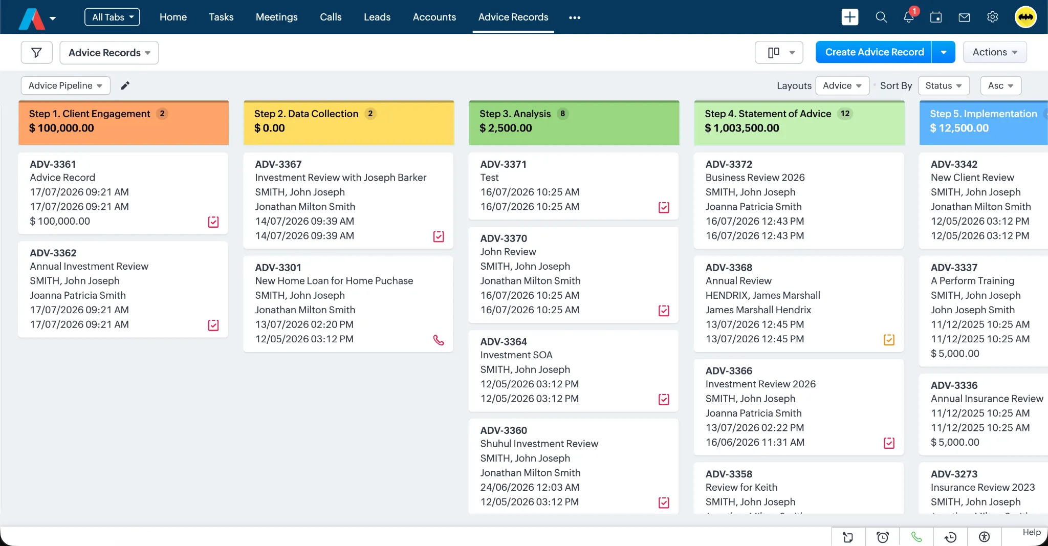 Advice record pipeline in Adviser CRM